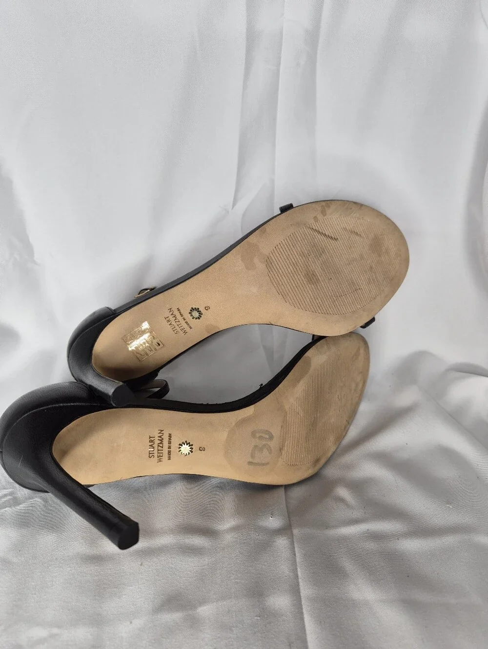 Stuart Weitzman Black Leather Nudistcurve Ankle Strap Heeled Sandals Size 8